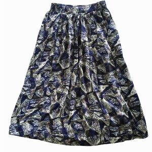 Vintage 80s Abstract Skirt Midi Pockets Elastic Waist A-line Womens